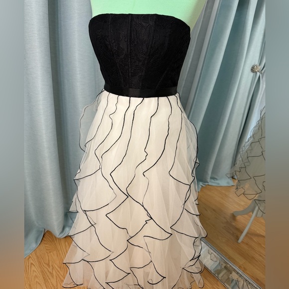 BCBG cocktail Elegant Black and White Strapless Dress - Picture 5 of 8